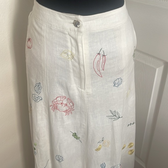 NEW CAROLINE CONSTAS Off White / red Embroidered Linen Blend Midi Skirt Summer - Picture 8 of 16